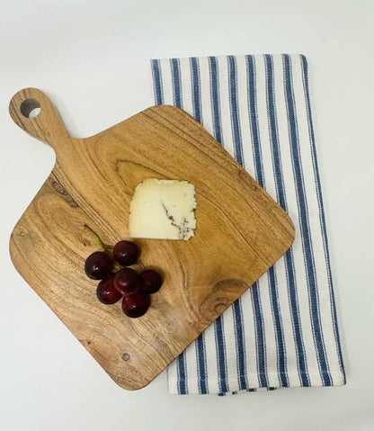 Cutting Board with Handle And  Striped Navy Towel