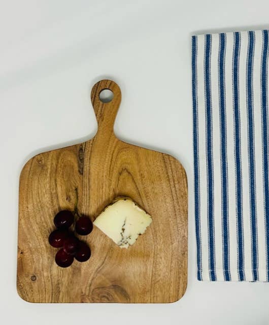 Cutting Board with Handle And  Striped Navy Towel