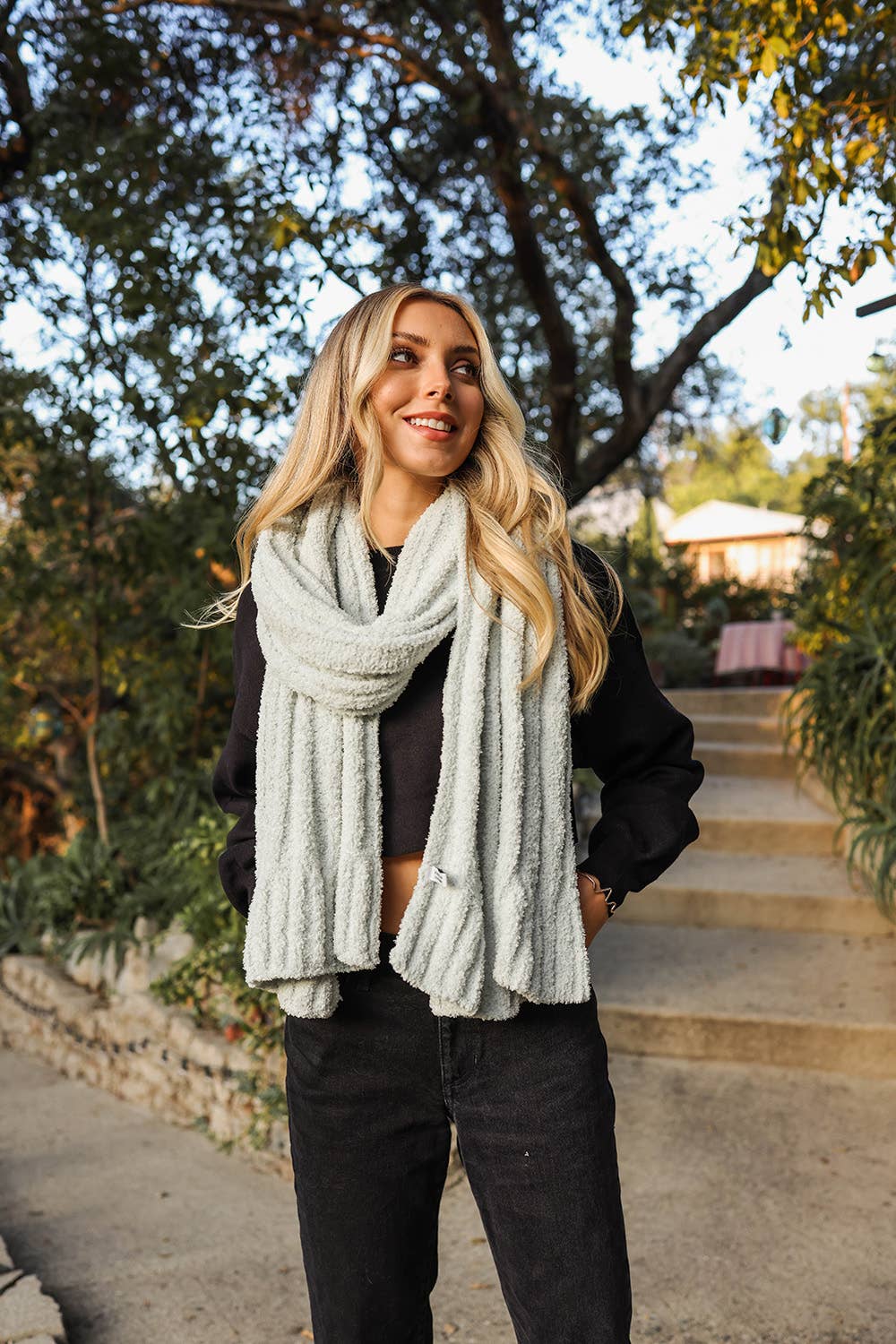 Warm & Cozy Boucle Knit Wrap Scarf – Soft & Snuggly 🥰: Powder Blue