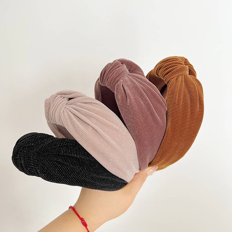 Fall Corduroy Metallic Detail Wide Knot Headband: Assorted