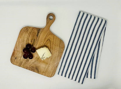 Cutting Board with Handle And  Striped Navy Towel