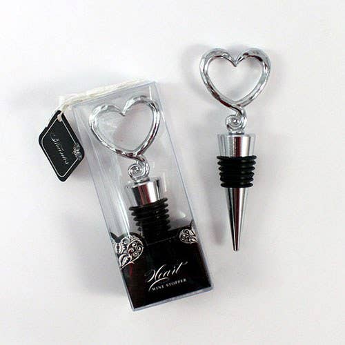 Wine Stopper Favor Silver Heart Shaped