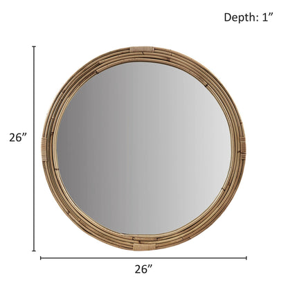 Handwoven Natural Rattan Round Wall Mirror