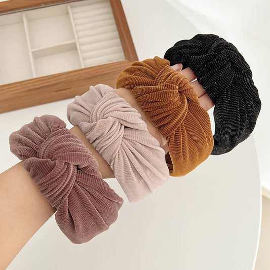 Fall Corduroy Metallic Detail Wide Knot Headband: Assorted