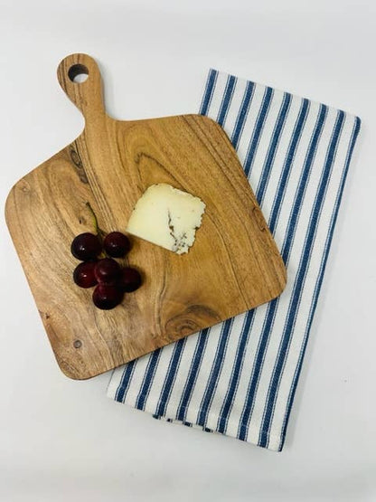 Cutting Board with Handle And  Striped Navy Towel