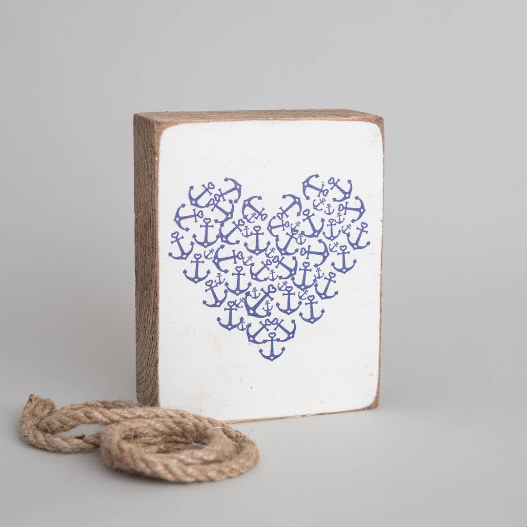 Anchor Heart Decorative Wooden Block