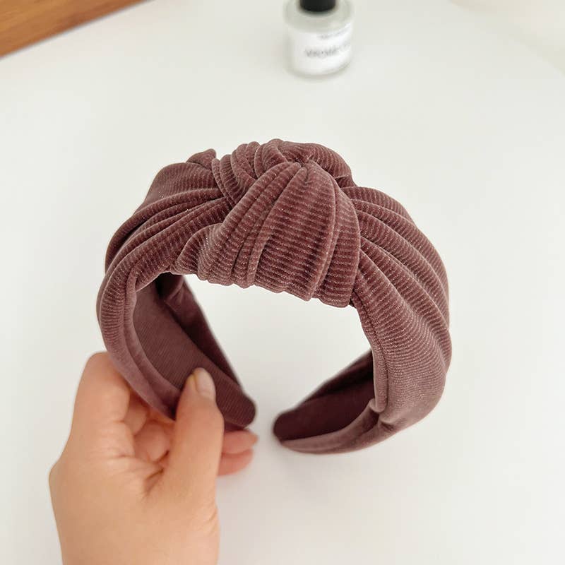 Fall Corduroy Metallic Detail Wide Knot Headband: Assorted