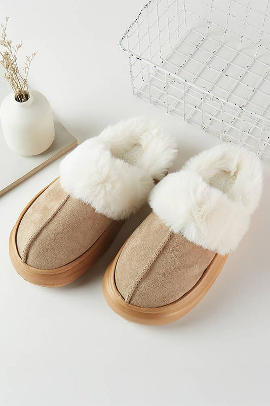 Fur Trim Winter Slippers: Taupe