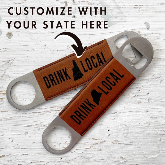 Drink Local Leatherette State Bottle Opener: New Hampshire