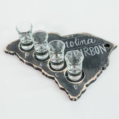 State Chalkboard Wooden Flight with Set of 4 Glasses
